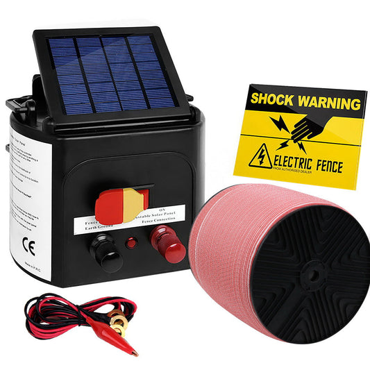 Giantz Electric Fence Energiser 3km Solar Powered Energizer Set + 1200m Tape - Pet And Farm 