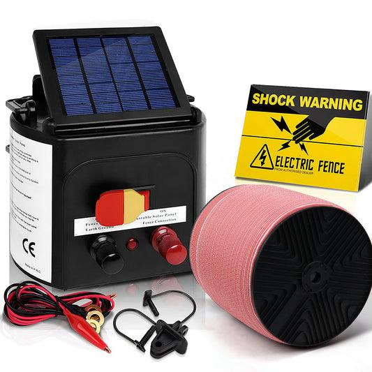 Giantz Electric Fence Energiser 5km Solar Powered 0.15j Set+ 1200m Tape - Pet And Farm 