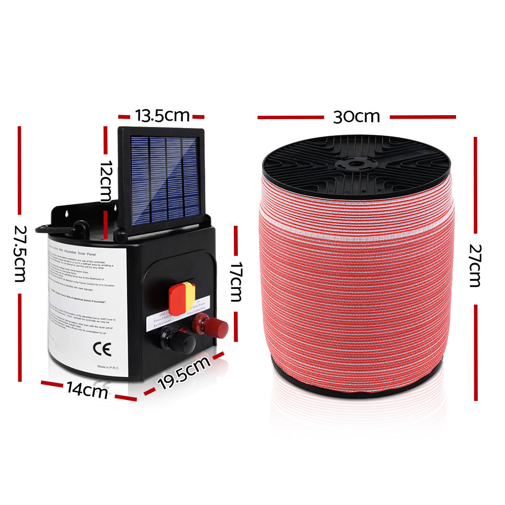 Giantz Electric Fence Energiser 5km Solar Powered 0.15j Set+ 1200m Tape - Pet And Farm 
