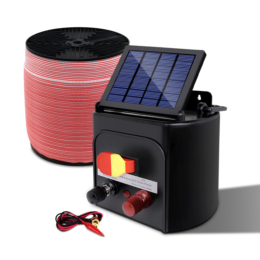 Giantz Electric Fence Energiser 5km Solar Powered 0.15j Set+ 1200m Tape - Pet And Farm 