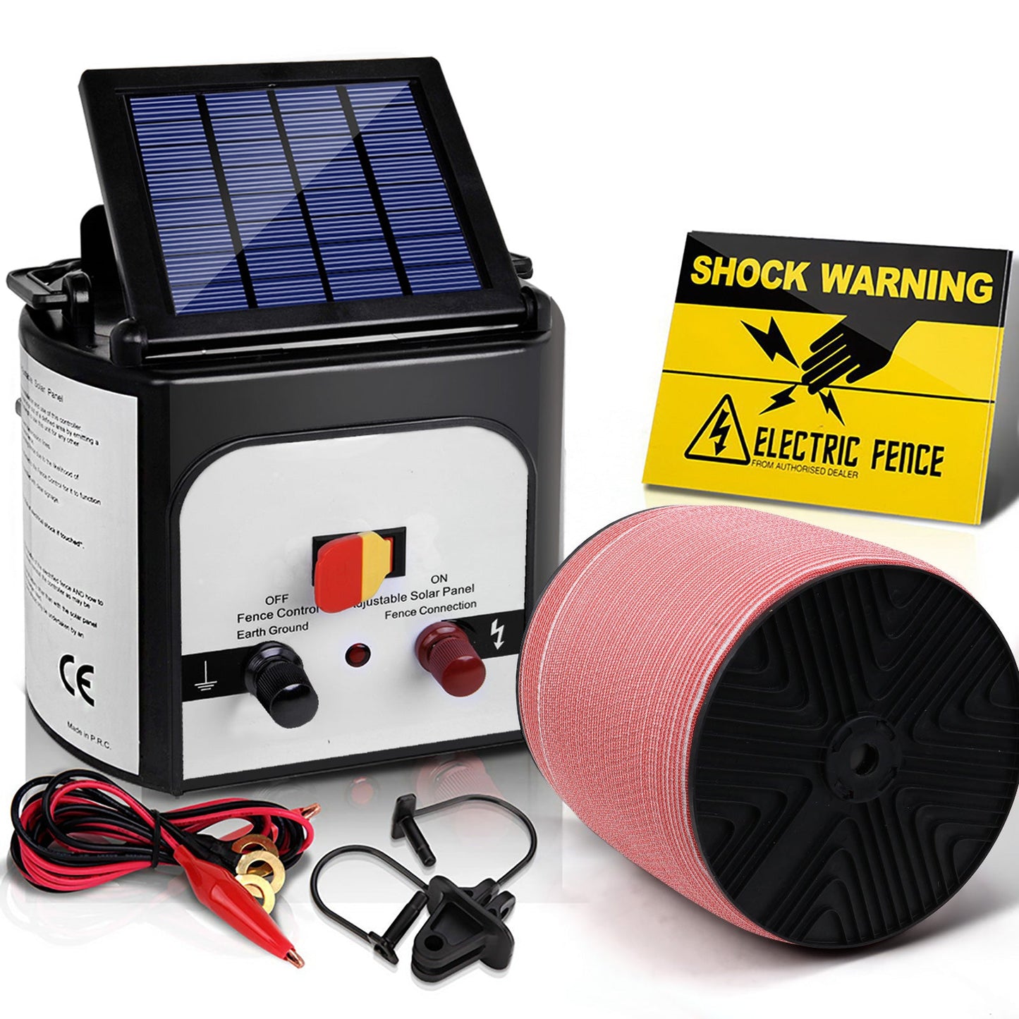 Giantz Electric Fence Energiser 8km Solar Powered Energizer Charger + 1200m Tape - Pet And Farm 