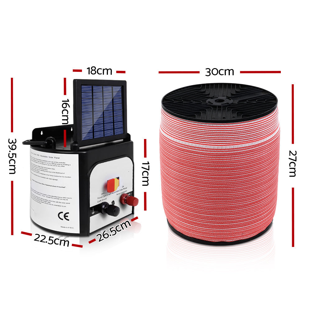 Giantz Electric Fence Energiser 8km Solar Powered Energizer Charger + 1200m Tape - Pet And Farm 