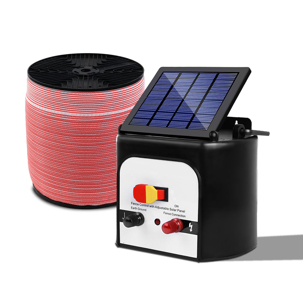 Giantz Electric Fence Energiser 8km Solar Powered Energizer Charger + 1200m Tape - Pet And Farm 