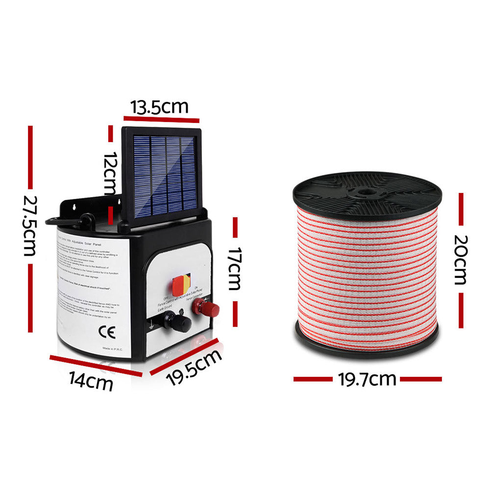 Giantz 8km Solar Electric Fence Energiser Charger with 400M Tape and 25pcs Insulators - Pet And Farm 