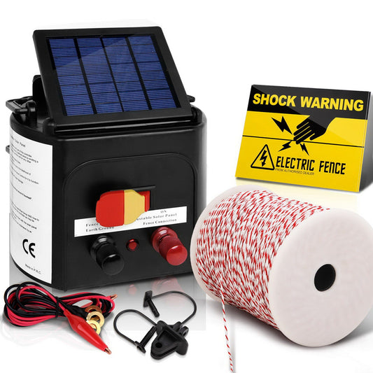 Giantz 3km Solar Electric Fence Energiser Charger with 500M Tape and 25pcs Insulators - Pet And Farm