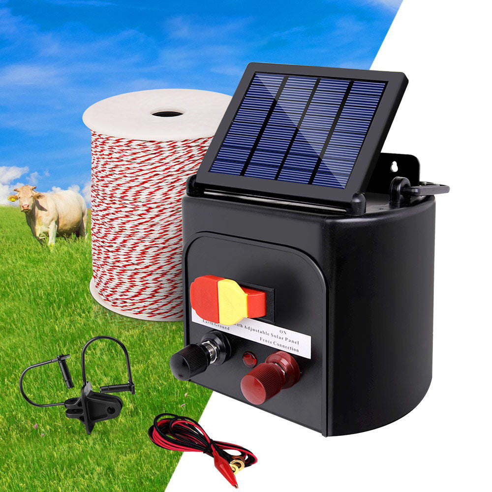 Giantz 3km Solar Electric Fence Energiser Charger with 500M Tape and 25pcs Insulators - Pet And Farm 