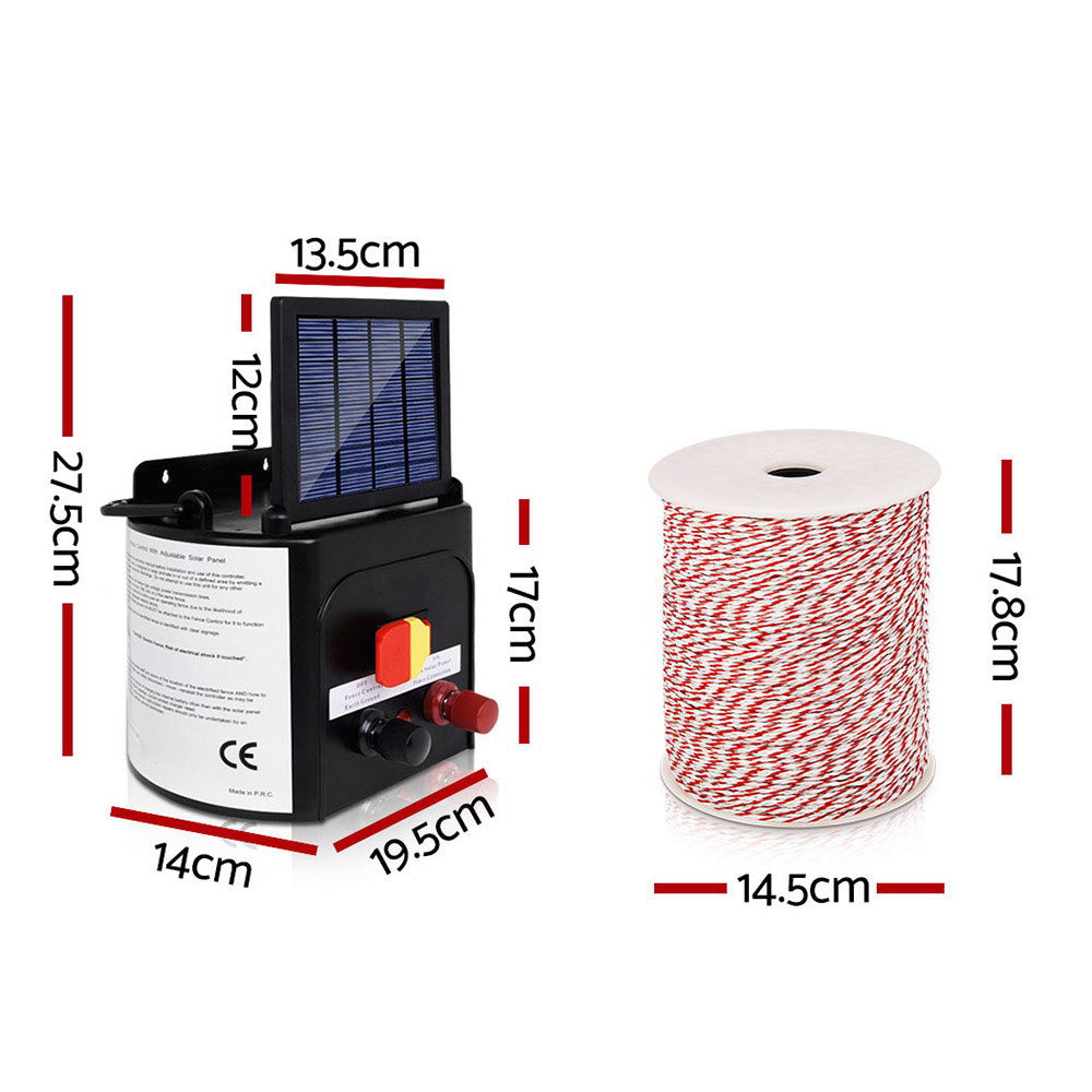 Giantz 5km Solar Electric Fence Energiser Charger with 500M Tape and 25pcs Insulators - Pet And Farm 