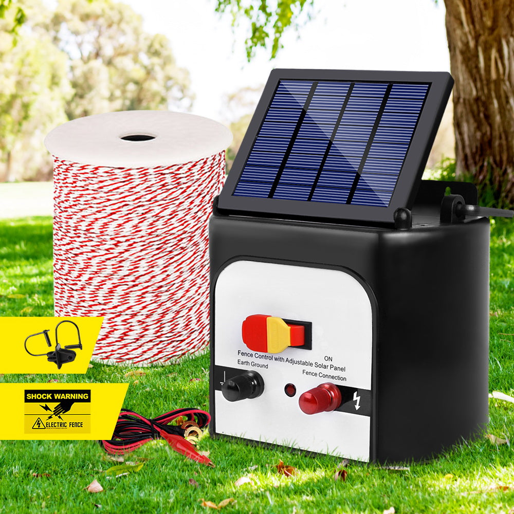 Giantz 8km Solar Electric Fence Energiser Charger with 500M Tape and 25pcs Insulators - Pet And Farm 