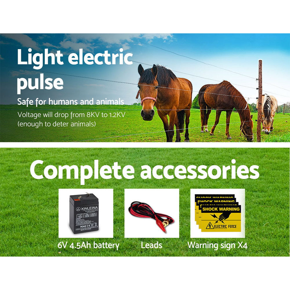 Giantz 5km Solar Electric Fence Charger Energiser - Pet And Farm 