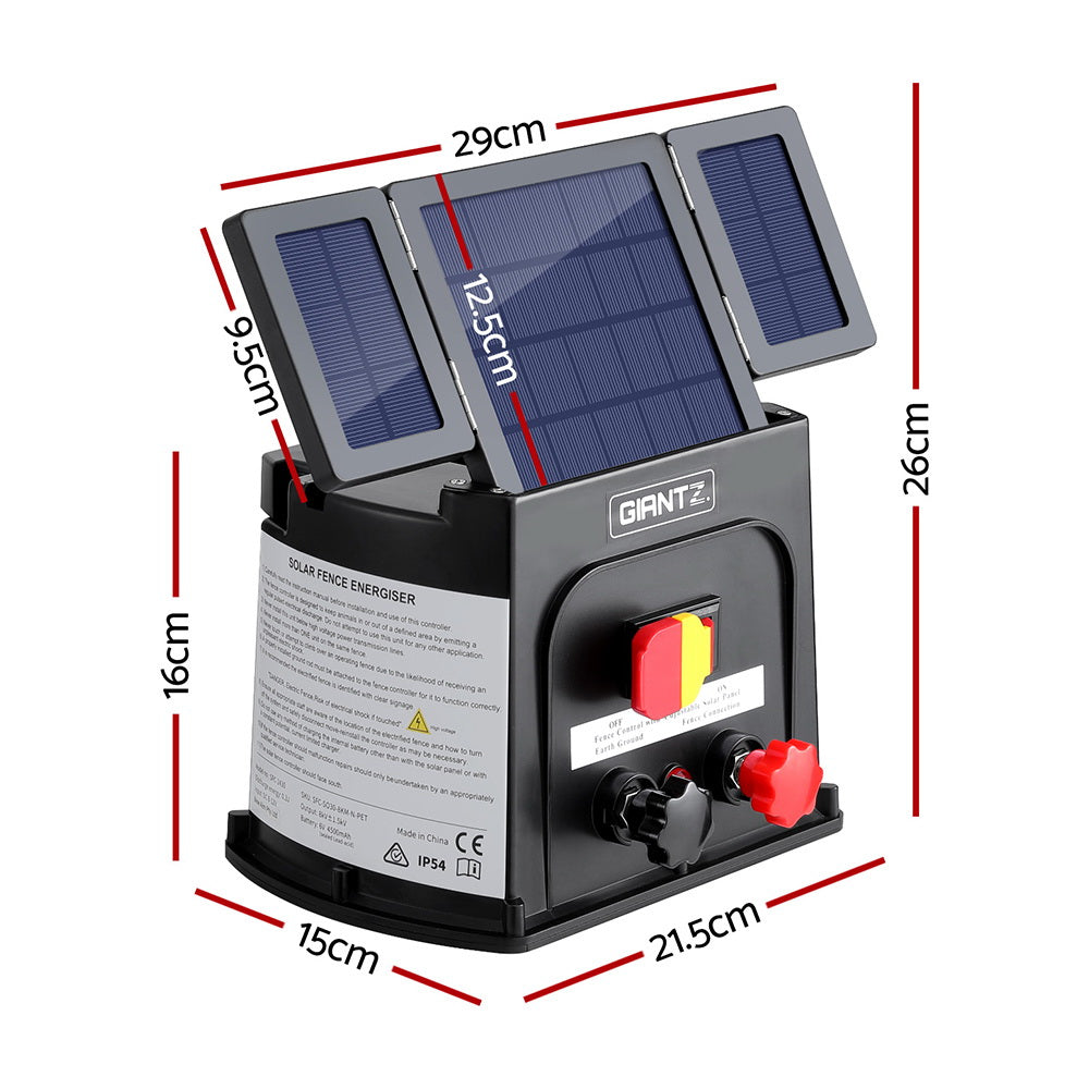 Giantz 5km Electric Fence Energiser PET Solar Energizer 0.15J - Pet And Farm 