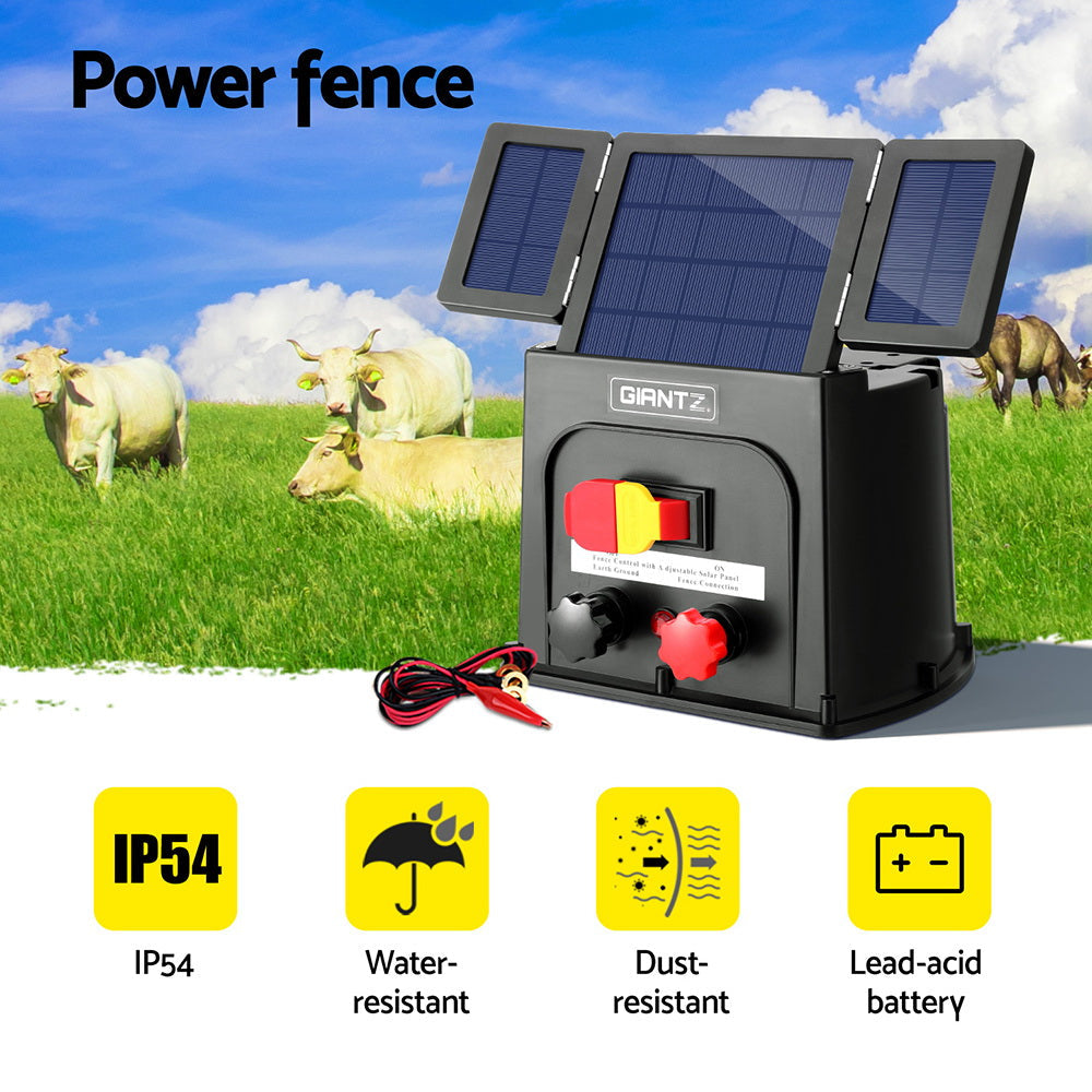 Giantz 5km Electric Fence Energiser PET Solar Energizer 0.15J - Pet And Farm 