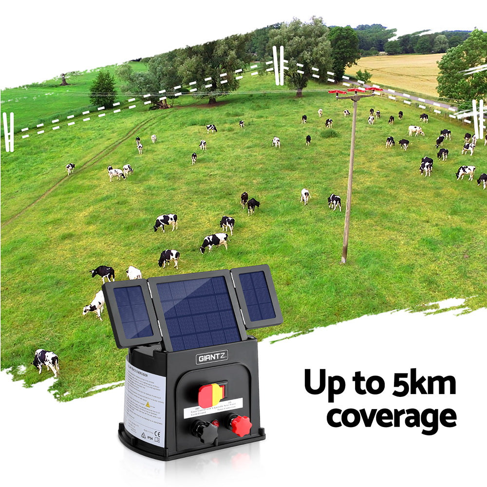 Giantz 5km Electric Fence Energiser PET Solar Energizer 0.15J - Pet And Farm 