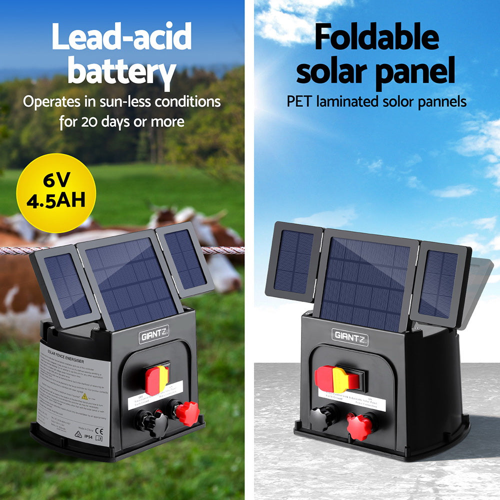Giantz 5km Electric Fence Energiser PET Solar Energizer 0.15J - Pet And Farm 