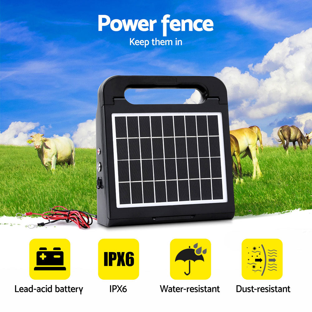 Giantz 10km Electric Fence Energiser Solar Energizer Charger Farm Animal 0.3J - Pet And Farm 