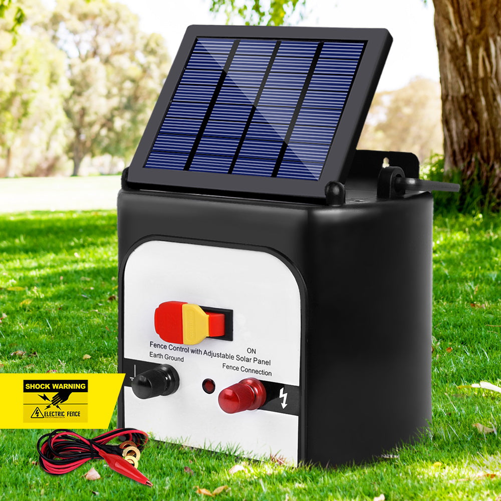 Giantz 8km Solar Power Electric Fence Charger Energiser 0.3J White - Pet And Farm 