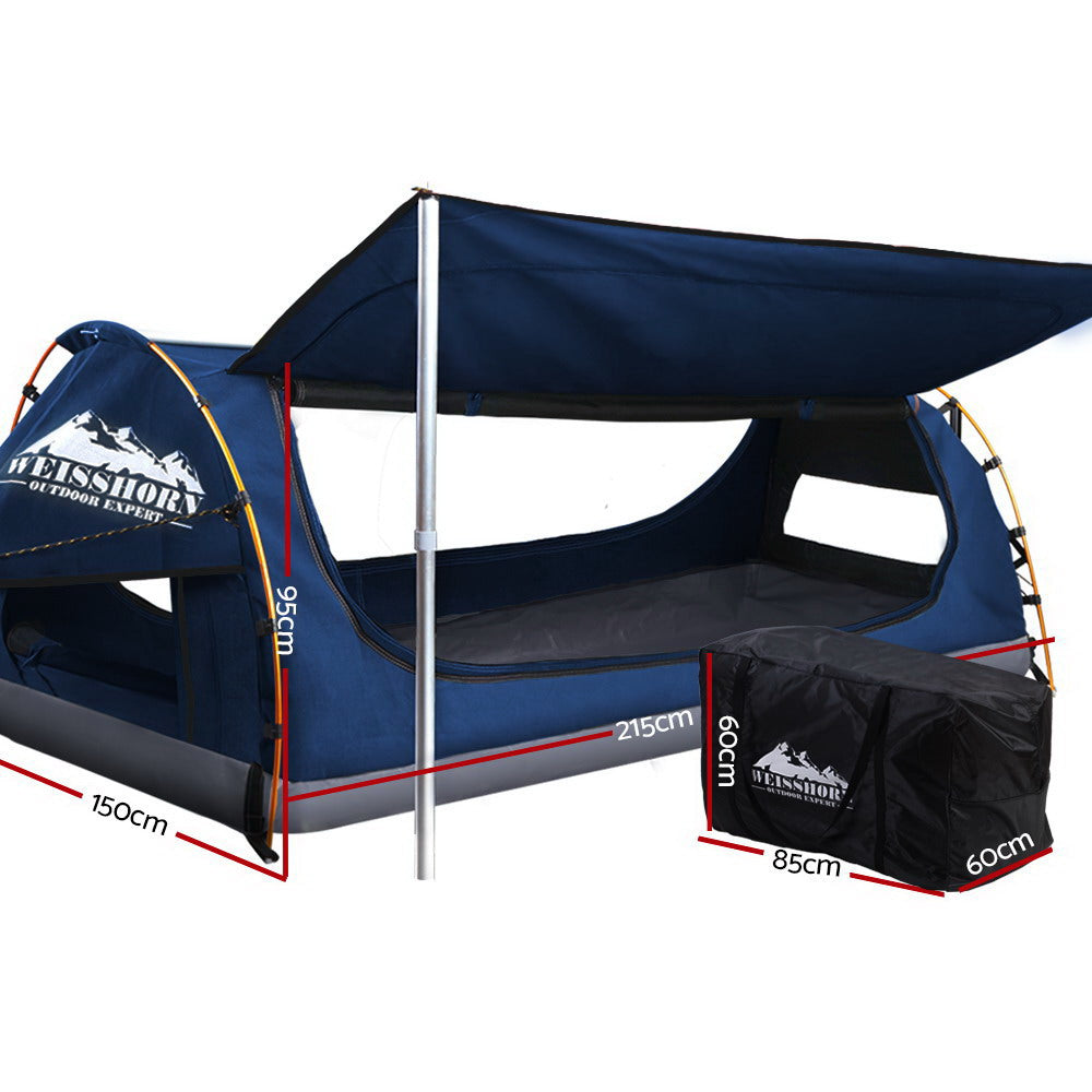 Weisshorn Double Swag Camping Swags Canvas Free Standing Dome Tent Dark Blue - Pet And Farm 