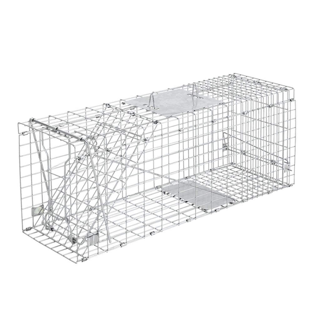 Humane Animal Trap Cage 94 x 34 x 36cm  - Silver - Pet And Farm 