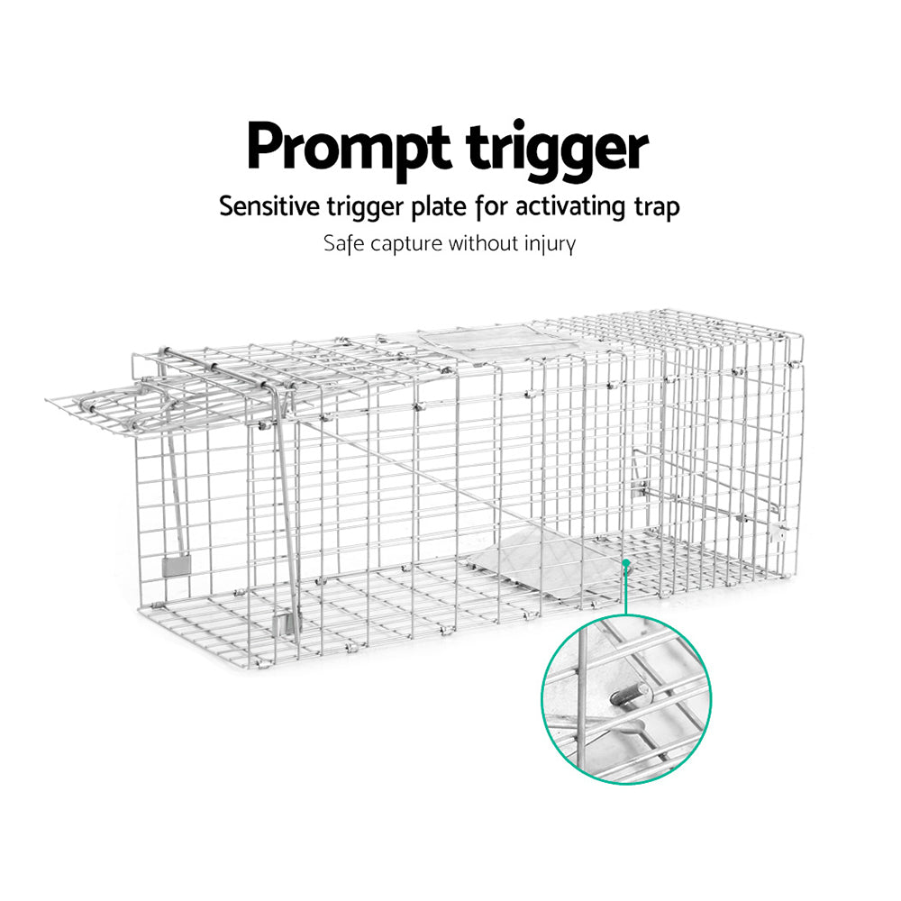 Humane Animal Trap Cage 94 x 34 x 36cm  - Silver - Pet And Farm 