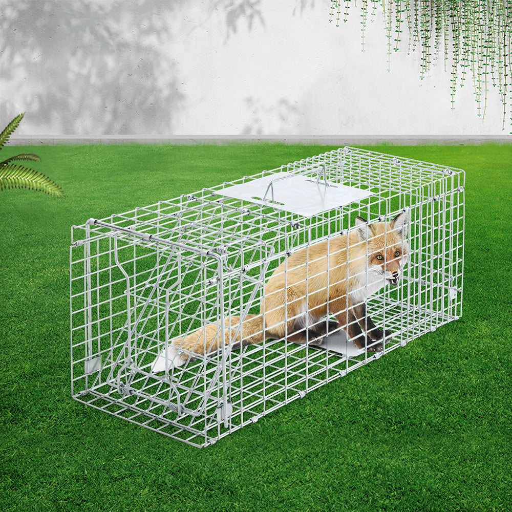 Humane Animal Trap Cage 94 x 34 x 36cm  - Silver - Pet And Farm 