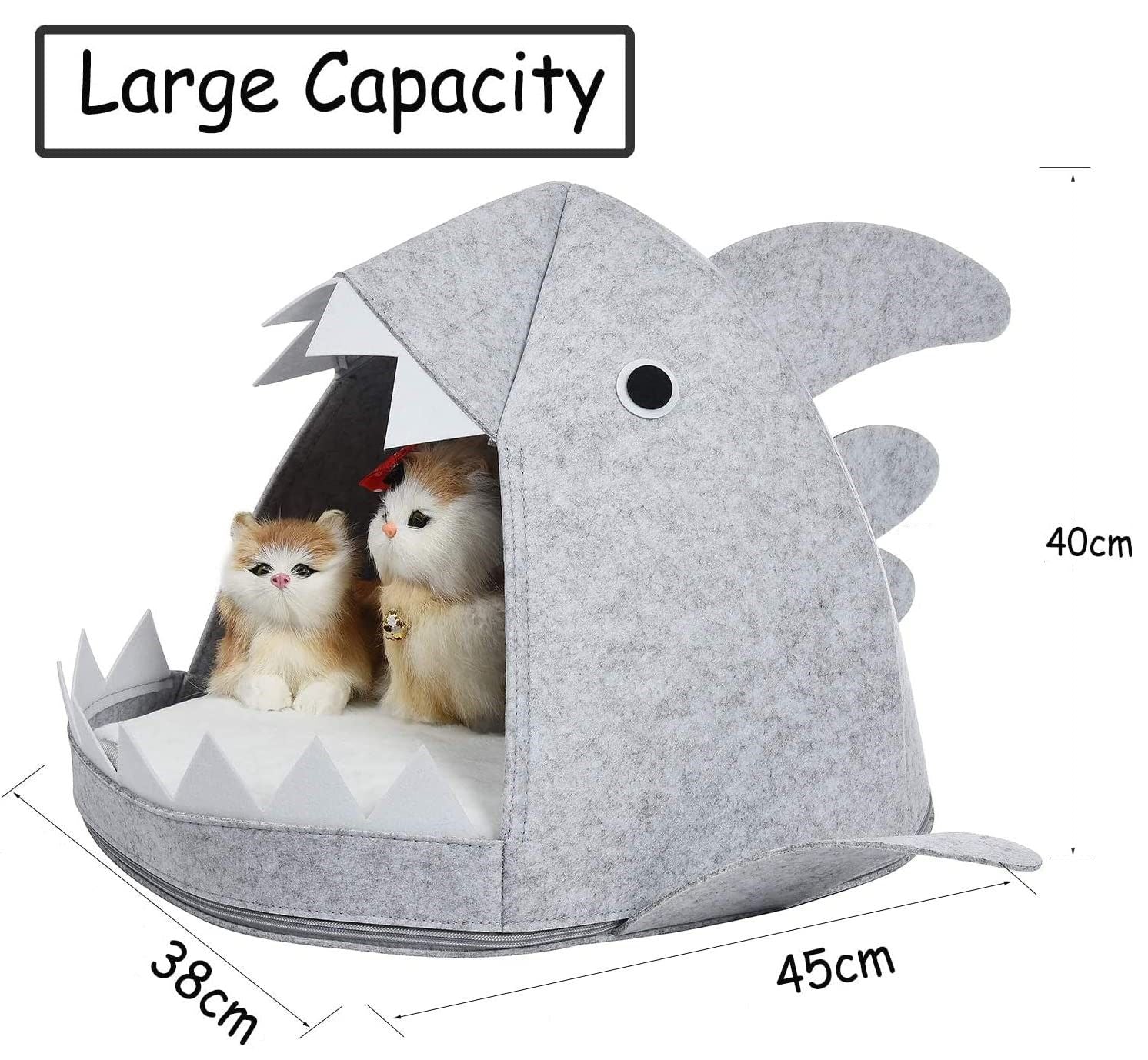 Shark Shape Pet Cave Bed for Cats andSmall Dogs 45 x 45 x 38 cm (Light Grey) - Pet And Farm 