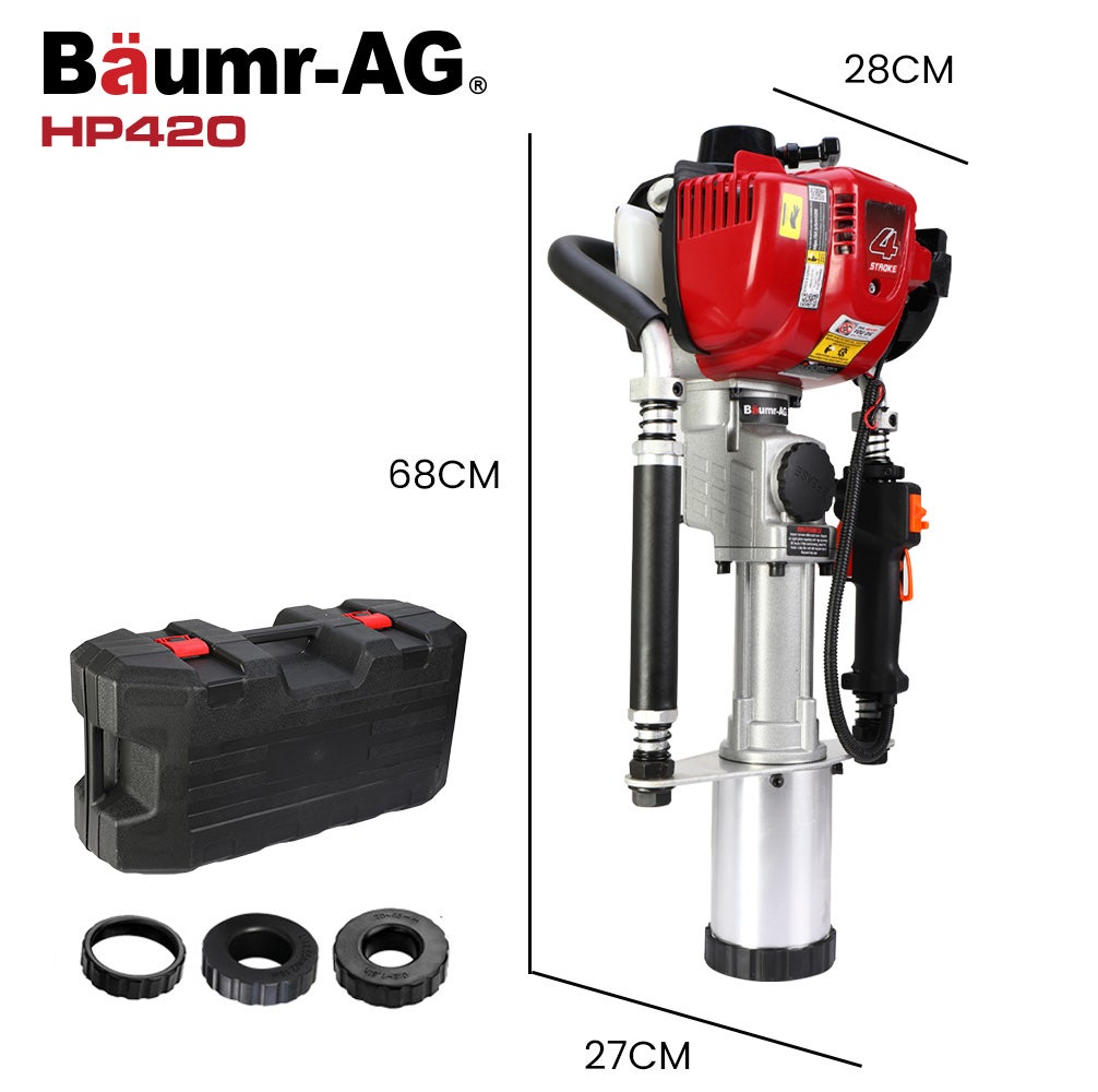BAUMR-AG 38cc 4-Stroke Petrol Post Driver, with Carry Case & 3 Piling Sleeves - Pet And Farm 