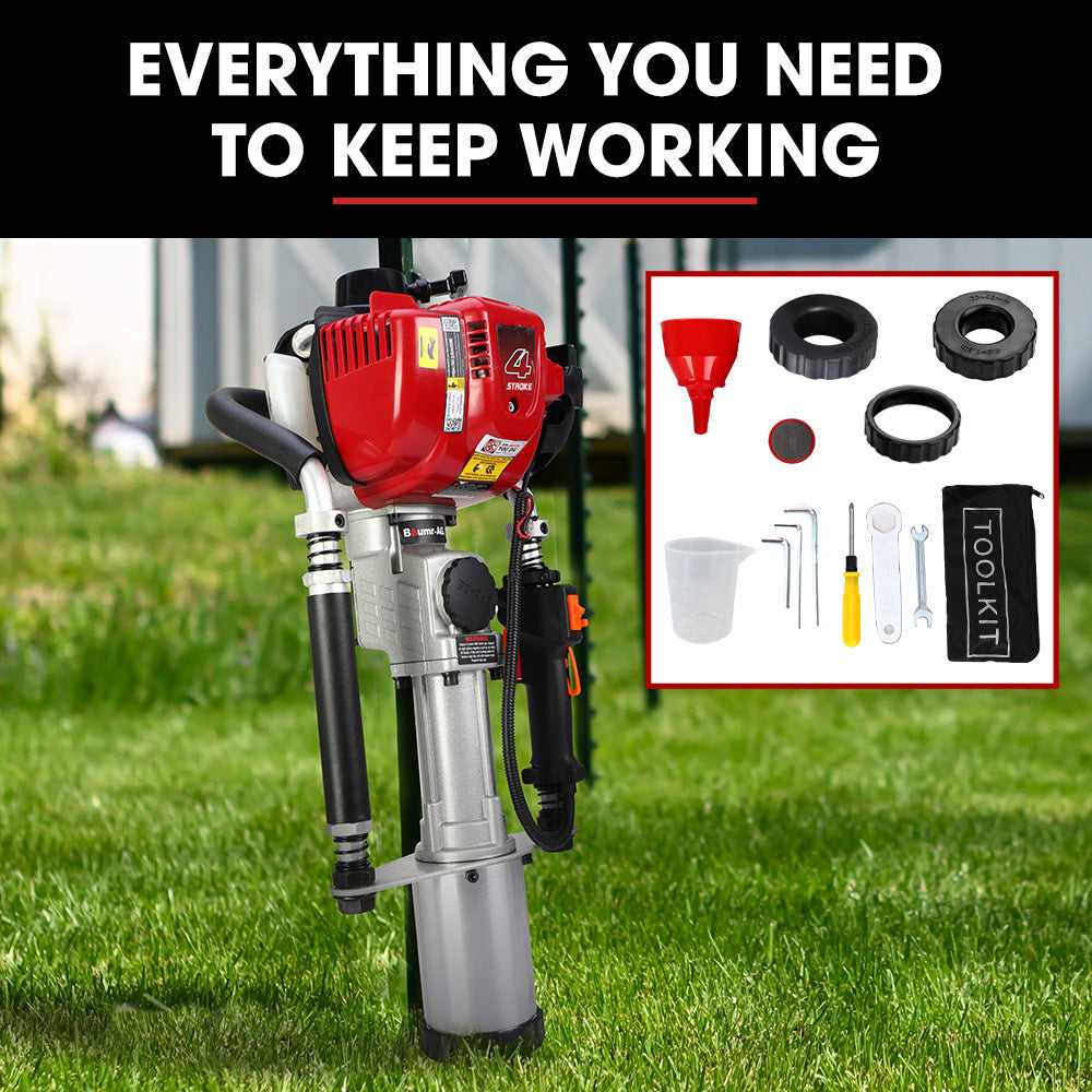 BAUMR-AG 38cc 4-Stroke Petrol Post Driver, with Carry Case & 3 Piling Sleeves - Pet And Farm 