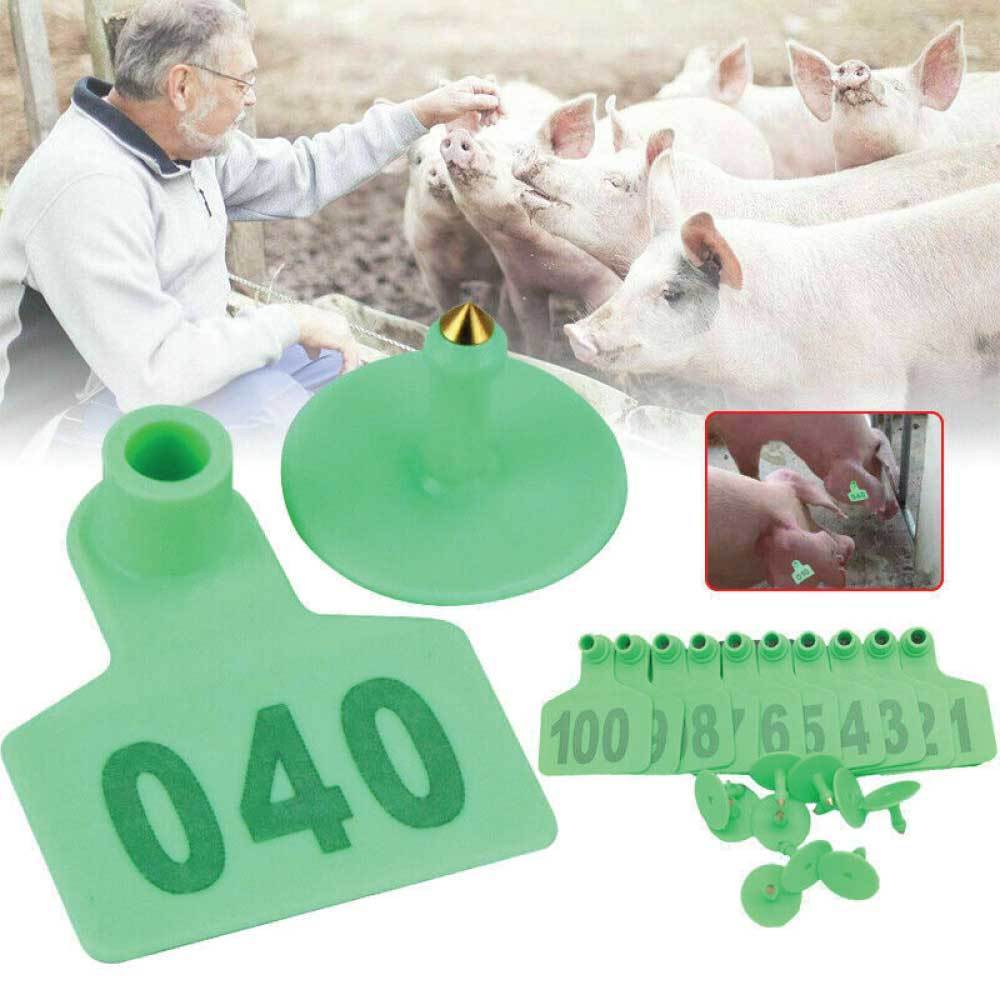 1-100 Cattle Number Ear Tag 6x7cm Set - Medium Green Sheep Livestock Label - Pet And Farm 