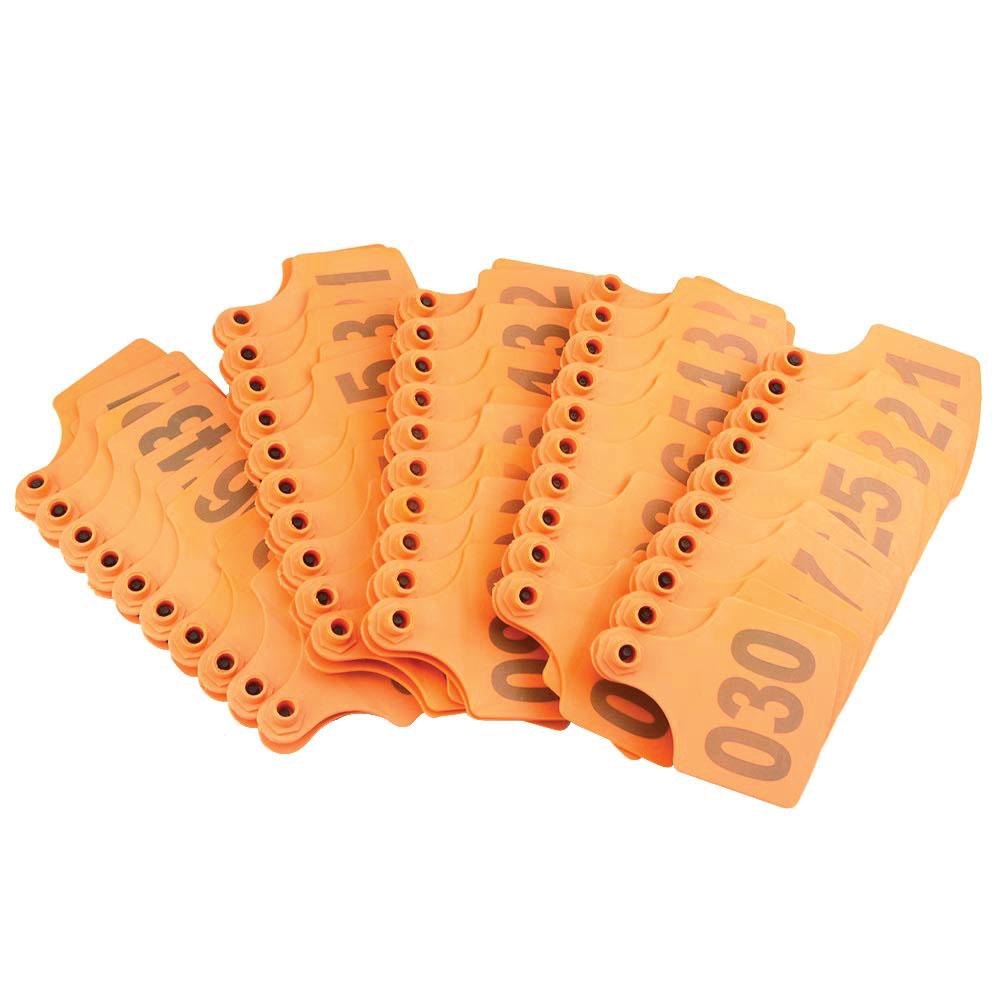 1-100 Cattle Number Ear Tag 6x7cm Set - Medium Orange Cow Sheep Livestock Label - Pet And Farm 