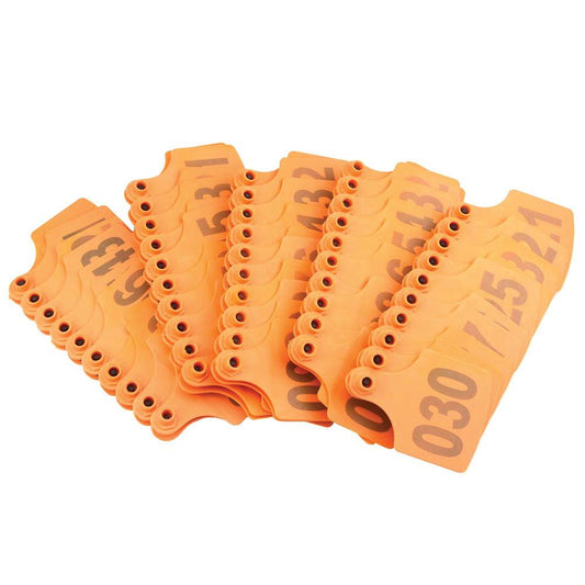 1-100 Cattle Number Ear Tag 6x7cm Set - Medium Orange Cow Sheep Livestock Label - Pet And Farm 