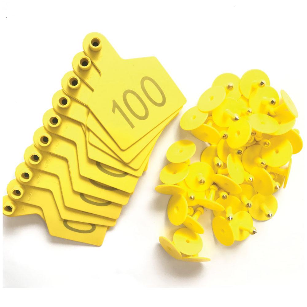 1-100 Cattle Number Ear Tags 7.5x10cm Set - XL Yellow Cow Sheep Livestock Labels - Pet And Farm 