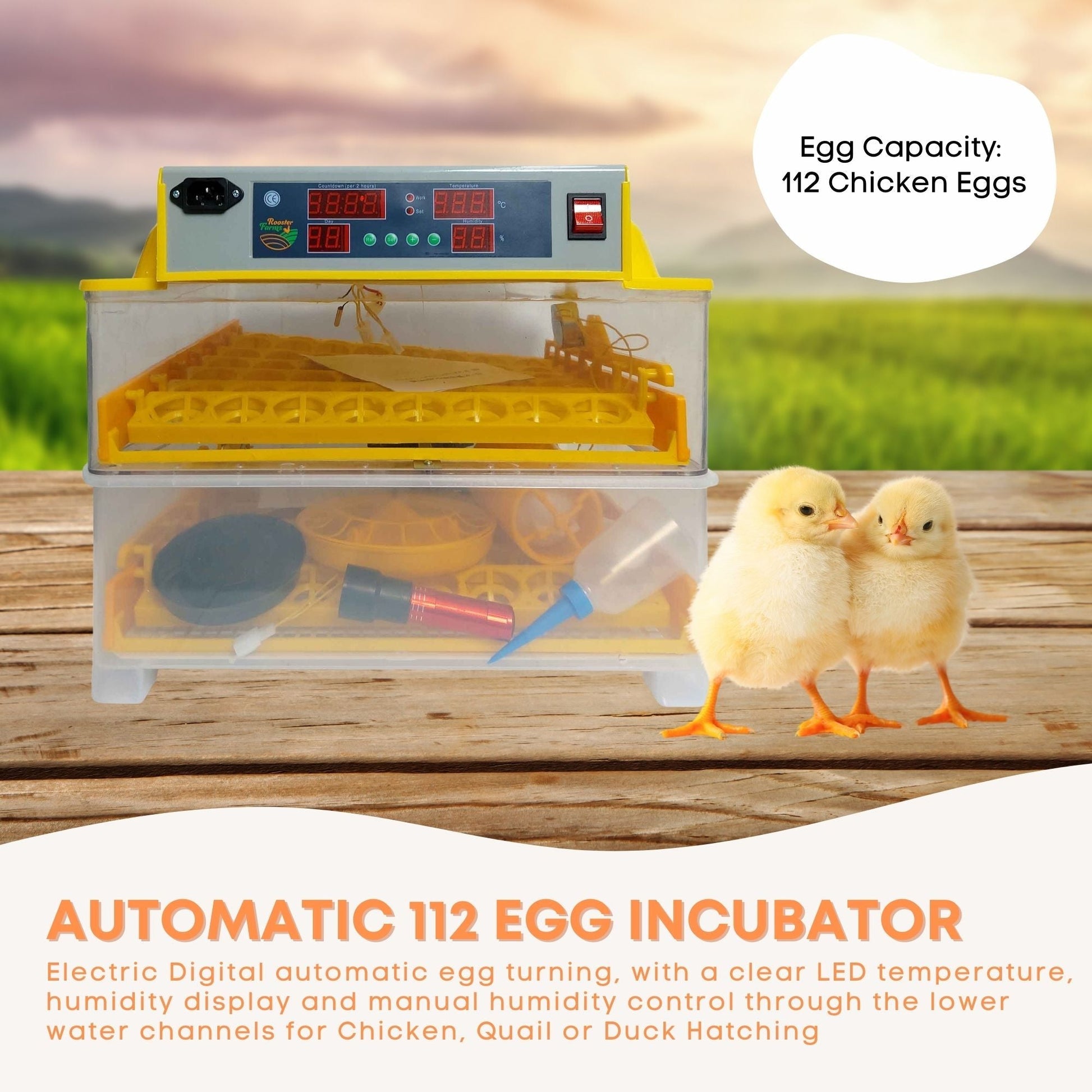 Rooster Farms Electric 112 Egg Incubator + Accessories for Chicken Quail Duck - Pet And Farm 