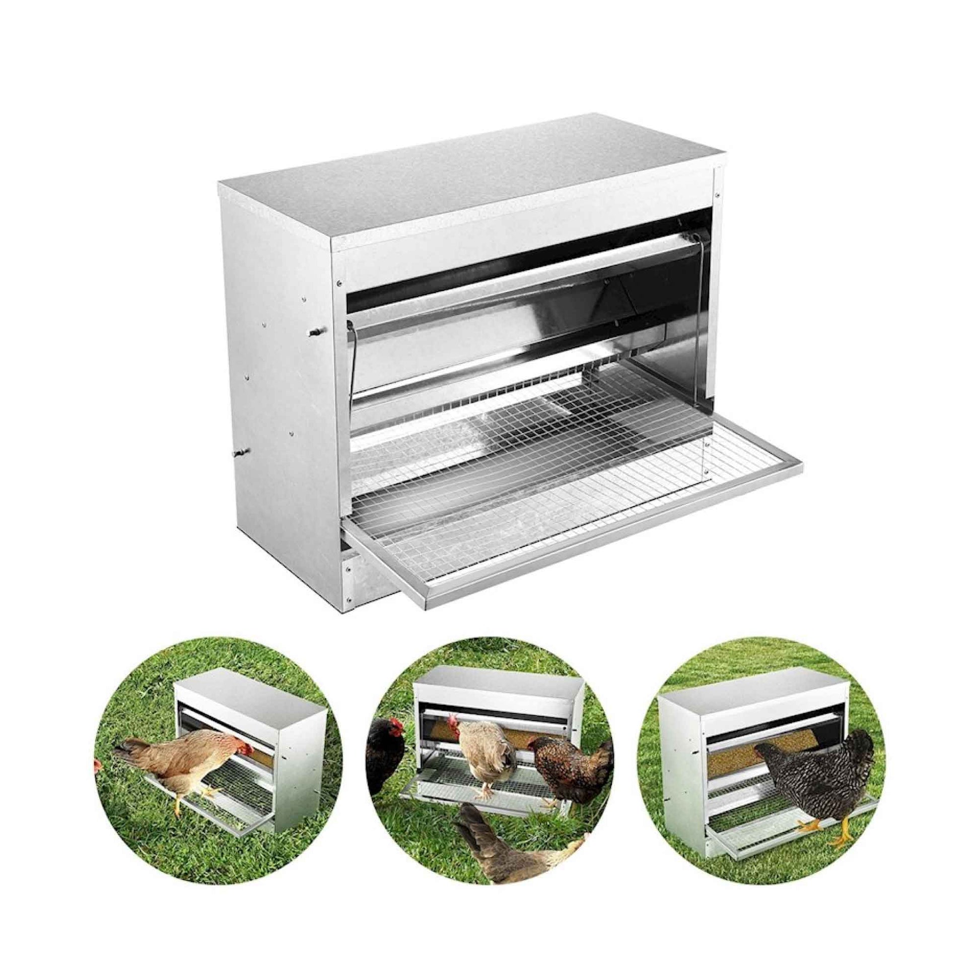 10kg Automatic Chook Chicken Feeder Poultry Auto Treadle Galvanised Metal Coop - Pet And Farm 