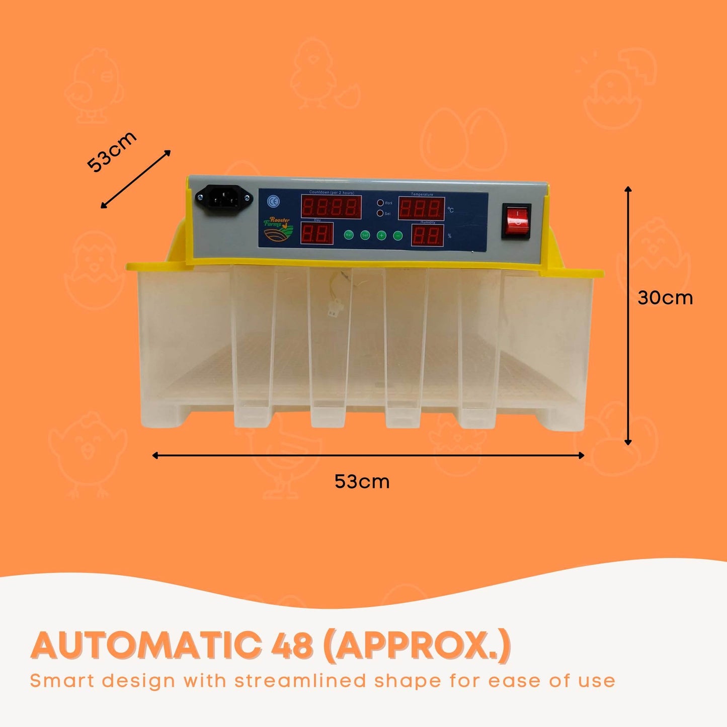 Rooster Farms Electric 48 Egg Incubator + Accessories for Chicken Quail Duck - Pet And Farm 
