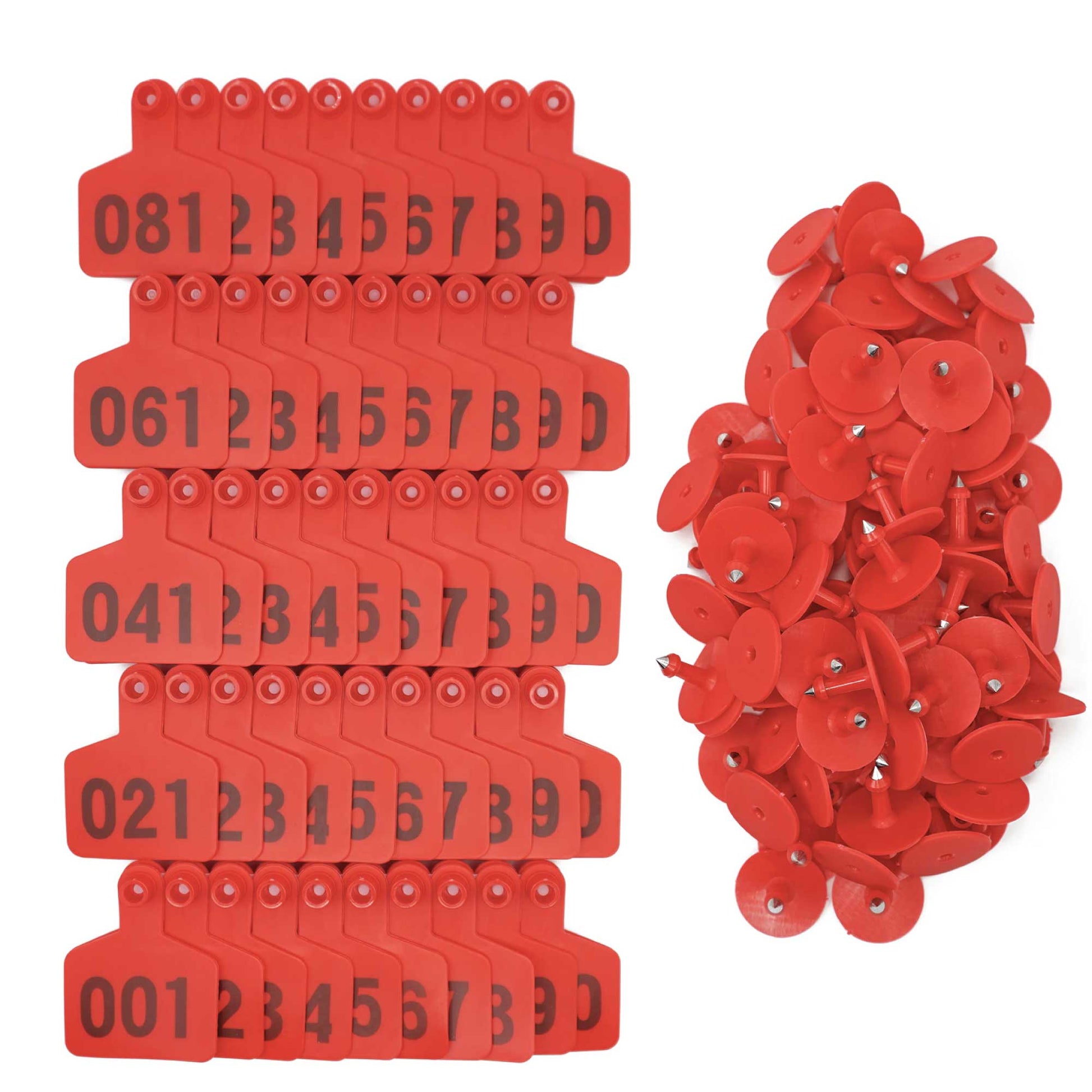1-100 Cattle Number Ear Tag 6x7cm Set - Medium Red Sheep Livestock Label - Pet And Farm 