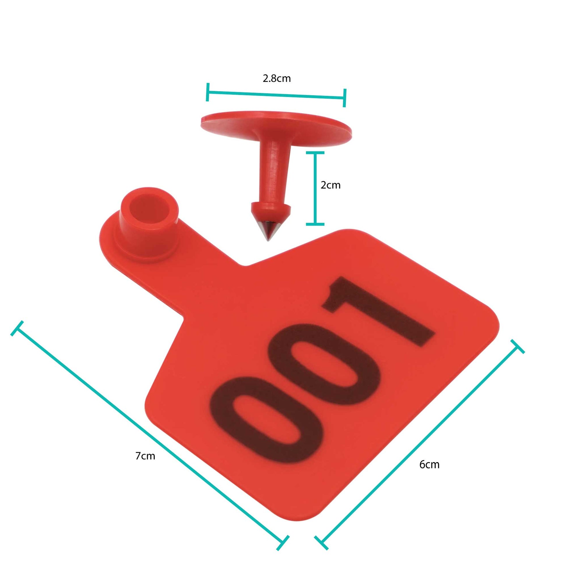 1-100 Cattle Number Ear Tag 6x7cm Set - Medium Red Sheep Livestock Label - Pet And Farm 