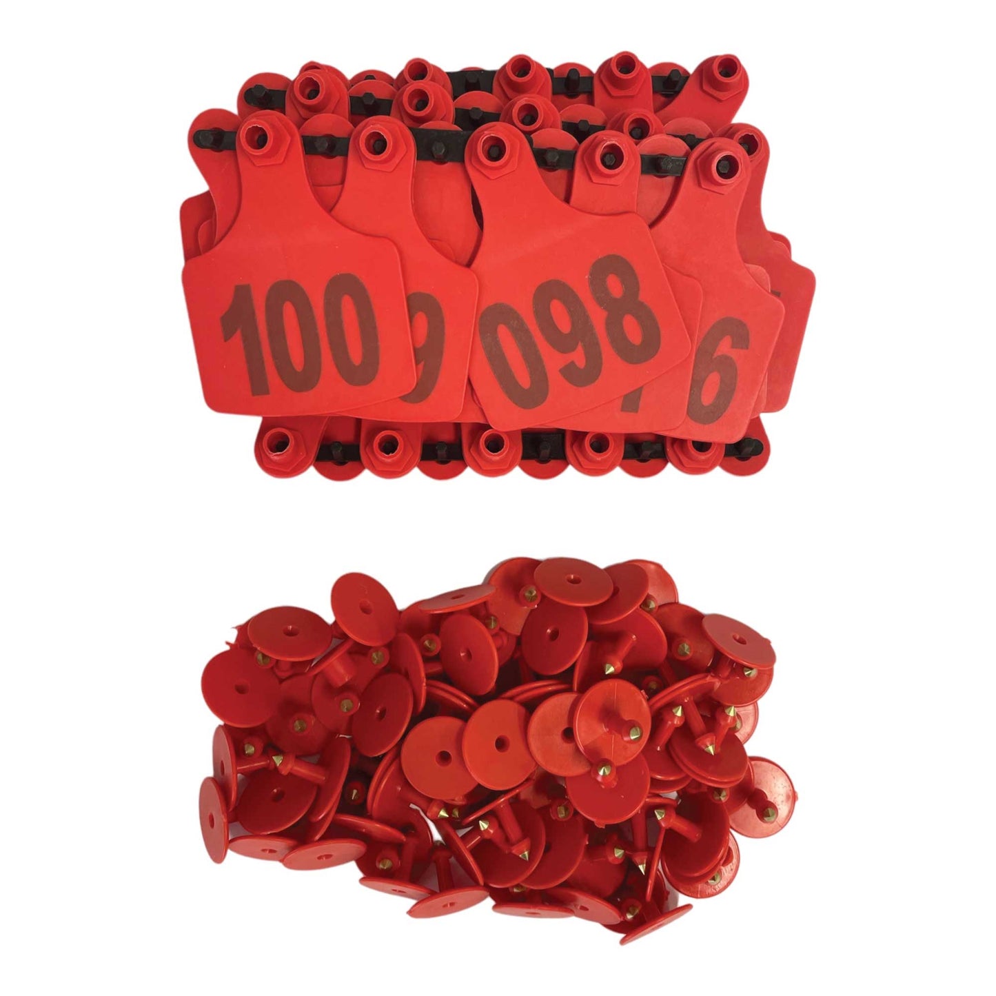 1-100 Cattle Number Ear Tags 7.5x10cm Set - XL Red Cow Sheep Livestock Labels - Pet And Farm 