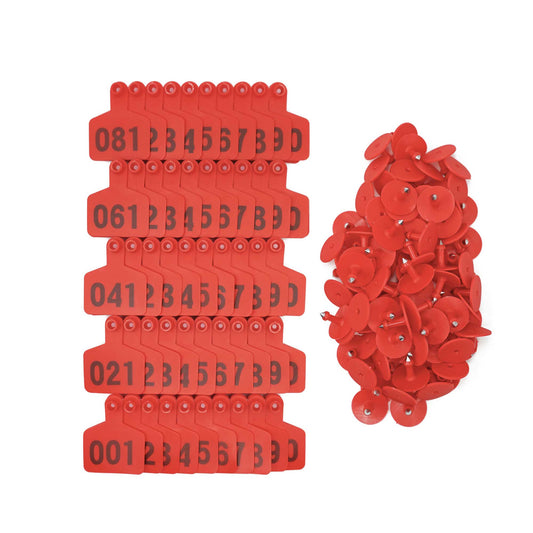 1-100 Cattle Number Ear Tags 5x4cm Set - Small Red Pig Goat Livestock Label - Pet And Farm 