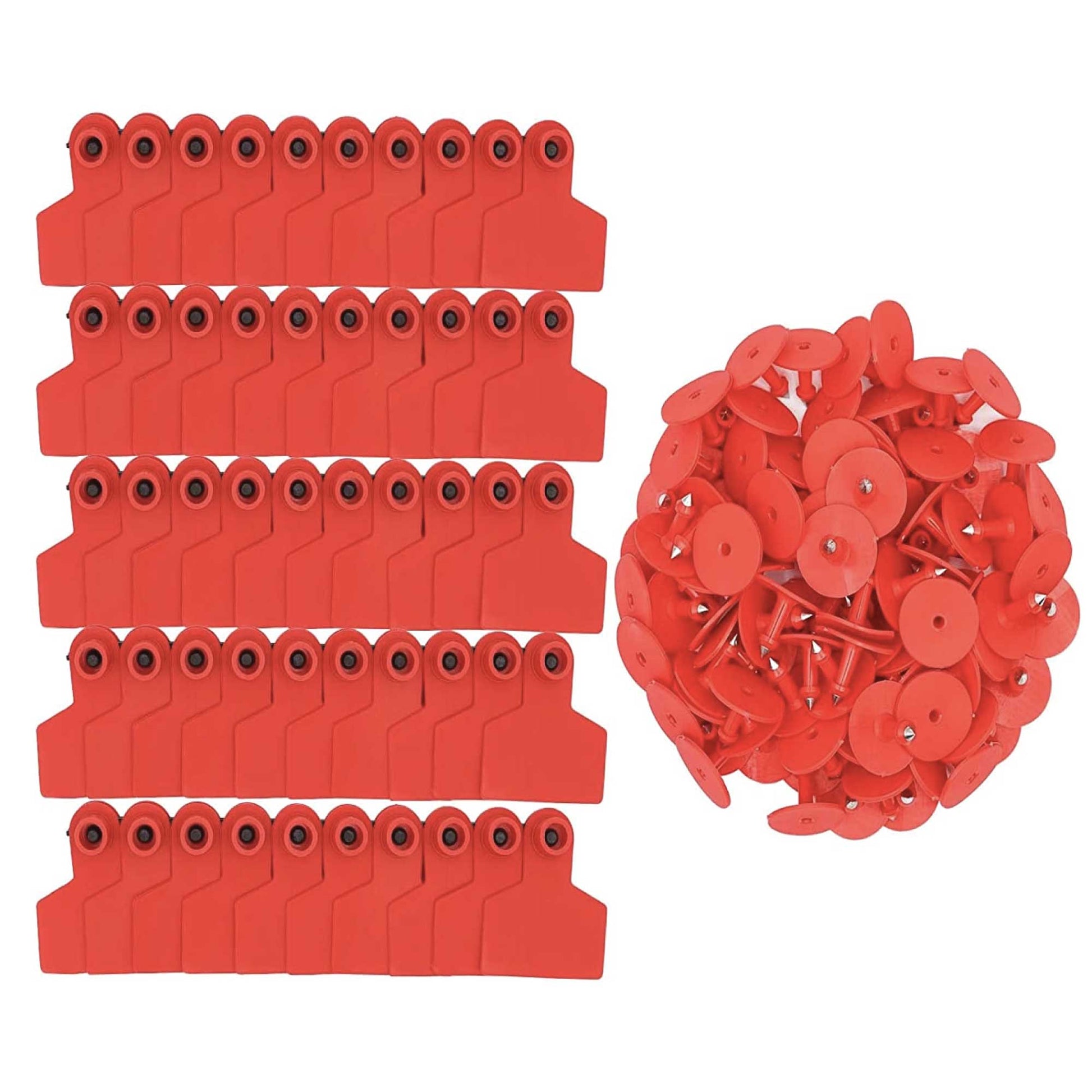 100x Cattle Ear Tags Set - 6x7cm Medium Red Blank Cow Pig Sheep Livestock Label - Pet And Farm 