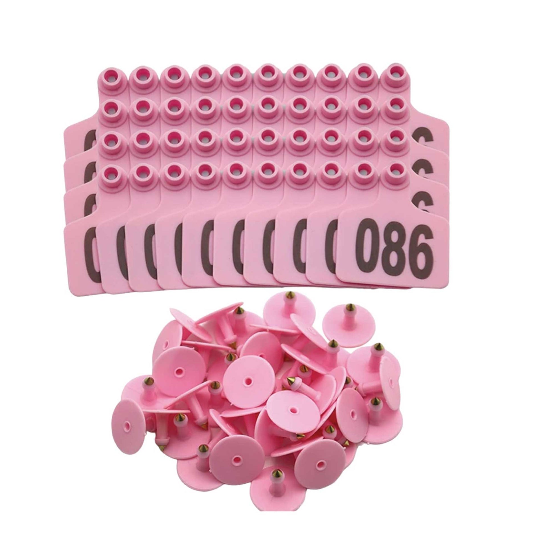 1-100 Cattle Number Ear Tag 6x7cm Set - Medium Pink Cow Sheep Livestock Label - Pet And Farm 