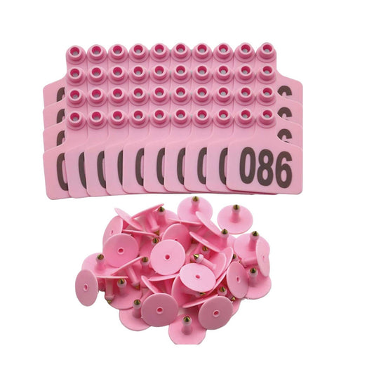 1-100 Cattle Number Ear Tag 6x7cm Set - Medium Pink Cow Sheep Livestock Label - Pet And Farm 