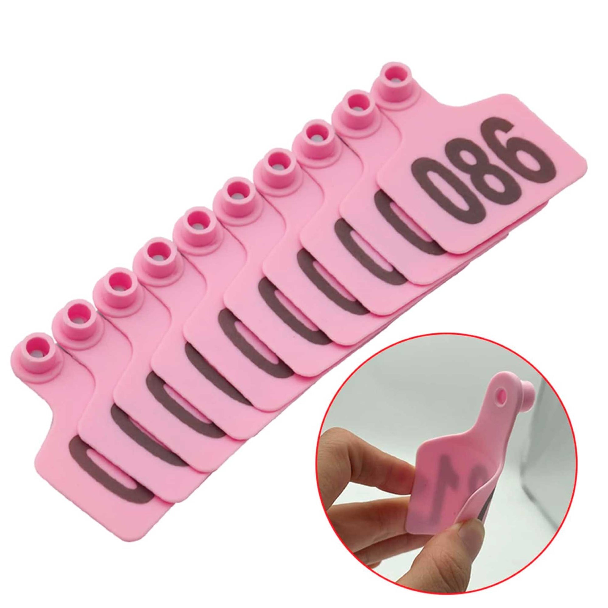 1-100 Cattle Number Ear Tag 6x7cm Set - Medium Pink Cow Sheep Livestock Label - Pet And Farm 