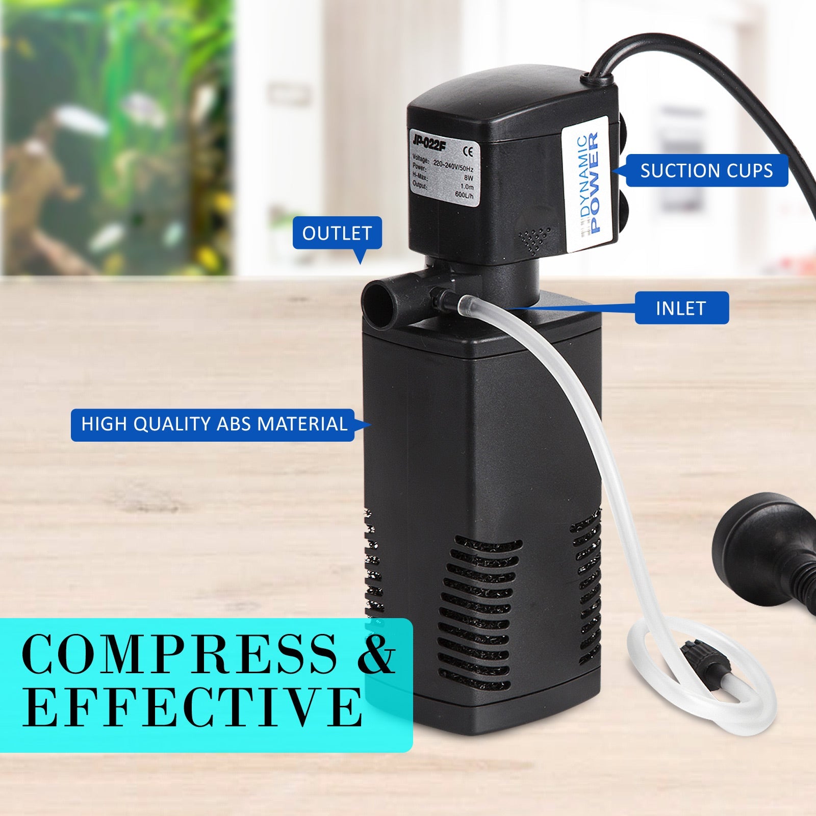 Dynamic Power Aquarium Submersible Filter 600L/H 8W 1m Pond Pump - Pet And Farm 