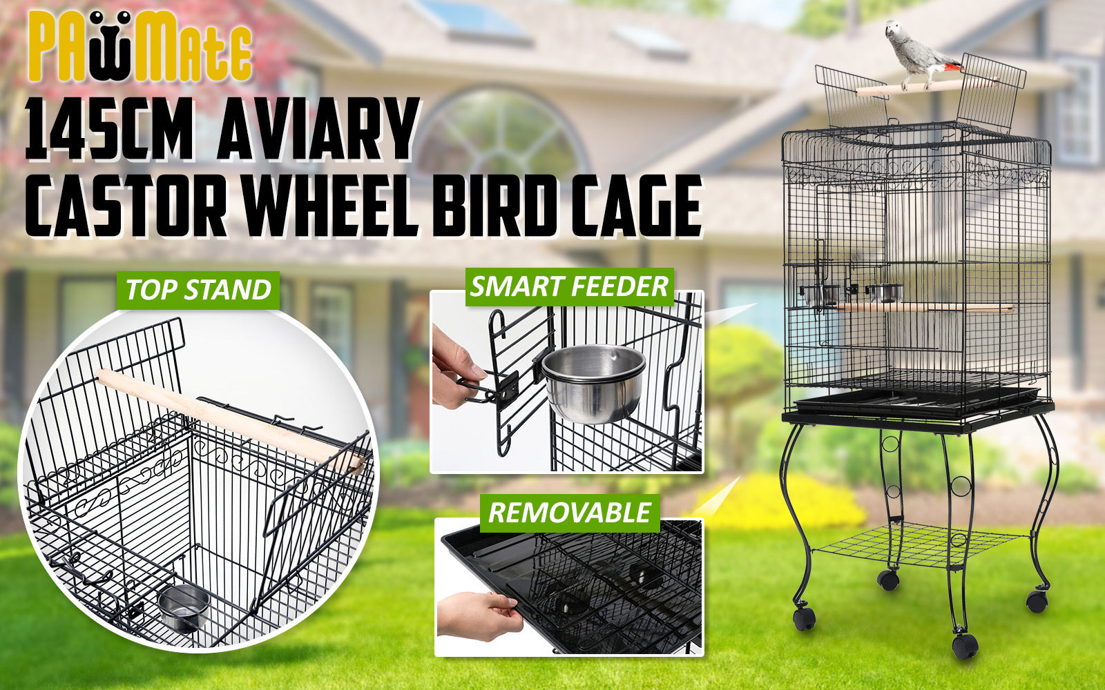 Paw Mate Bird Cage Parrot Aviary Alto 145cm - Pet And Farm 