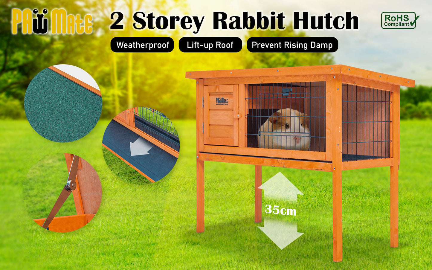 Paw Mate 91 x 45 x 70cm Rabbit Hutch Chicken Coop Free Standing Cage Run - Pet And Farm 