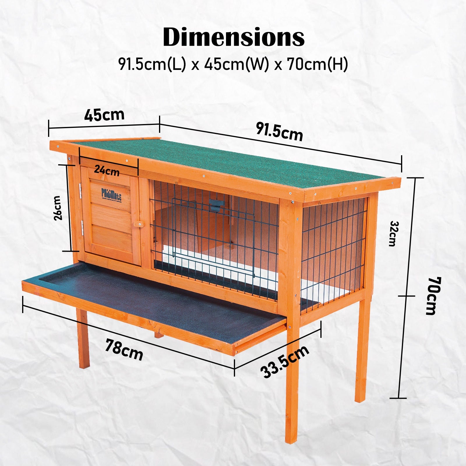 Paw Mate 91 x 45 x 70cm Rabbit Hutch Chicken Coop Free Standing Cage Run - Pet And Farm 