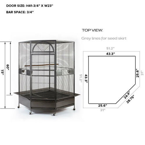 YES4PETS 185cm XXL Corner Bird Cage Pet Parrot Aviary  Perch Castor Wheel - Pet And Farm 