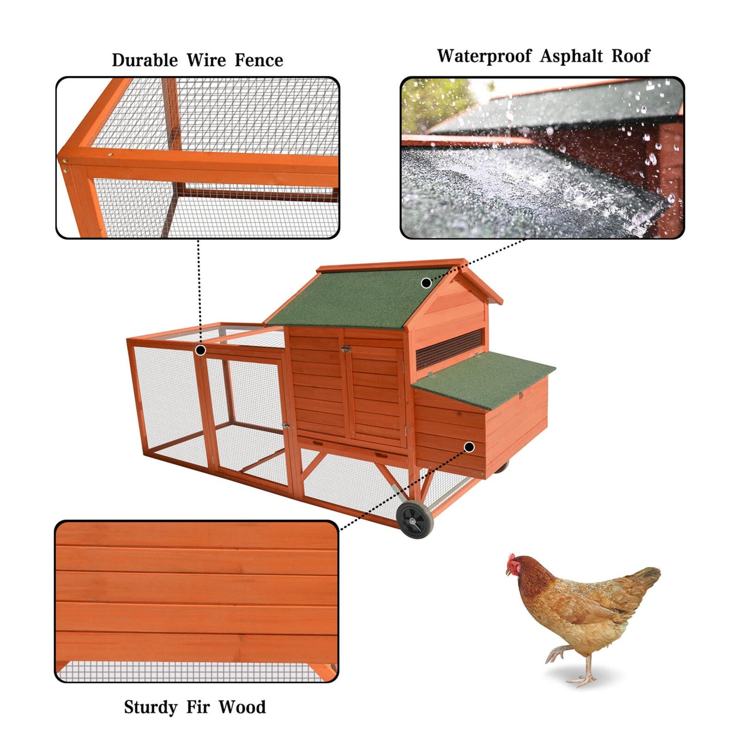 YES4PETS 248 cm XL Chicken Coop Rabbit Hutch Ferret Hen Guinea Pig House With Wheels - Pet And Farm 