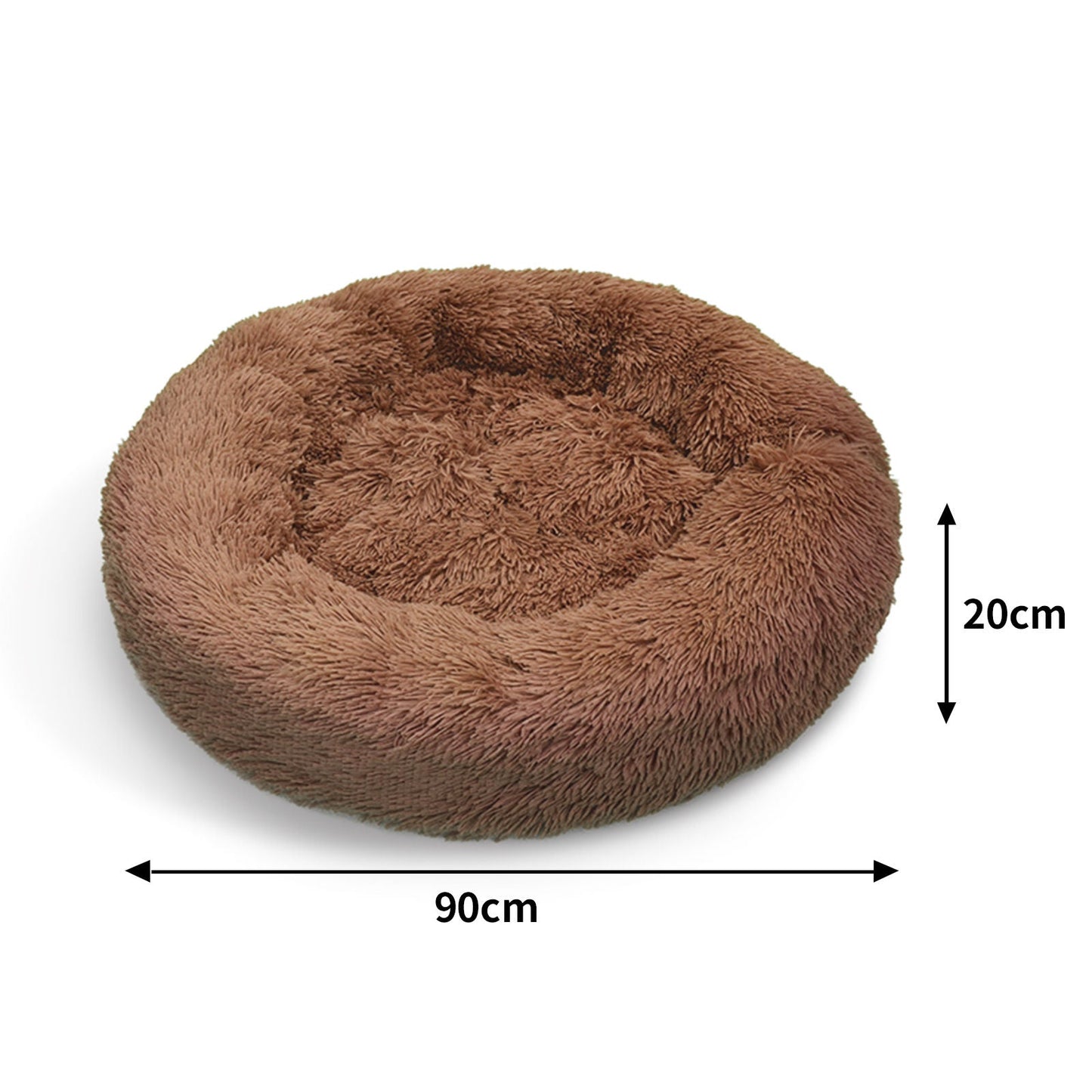 Pet Dog Bedding Warm Plush Round Comfortable Dog Nest Light Coffee Large 90cm - Pet And Farm 