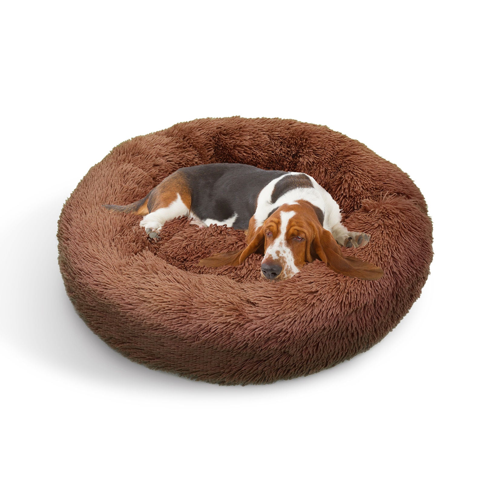 Pet Dog Bedding Warm Plush Round Comfortable Dog Nest Light Coffee Large 90cm - Pet And Farm 