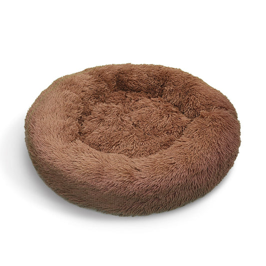 Pet Dog Bedding Warm Plush Round Comfortable Nest Sleeping kennel Coffee M 70cm - Pet And Farm 